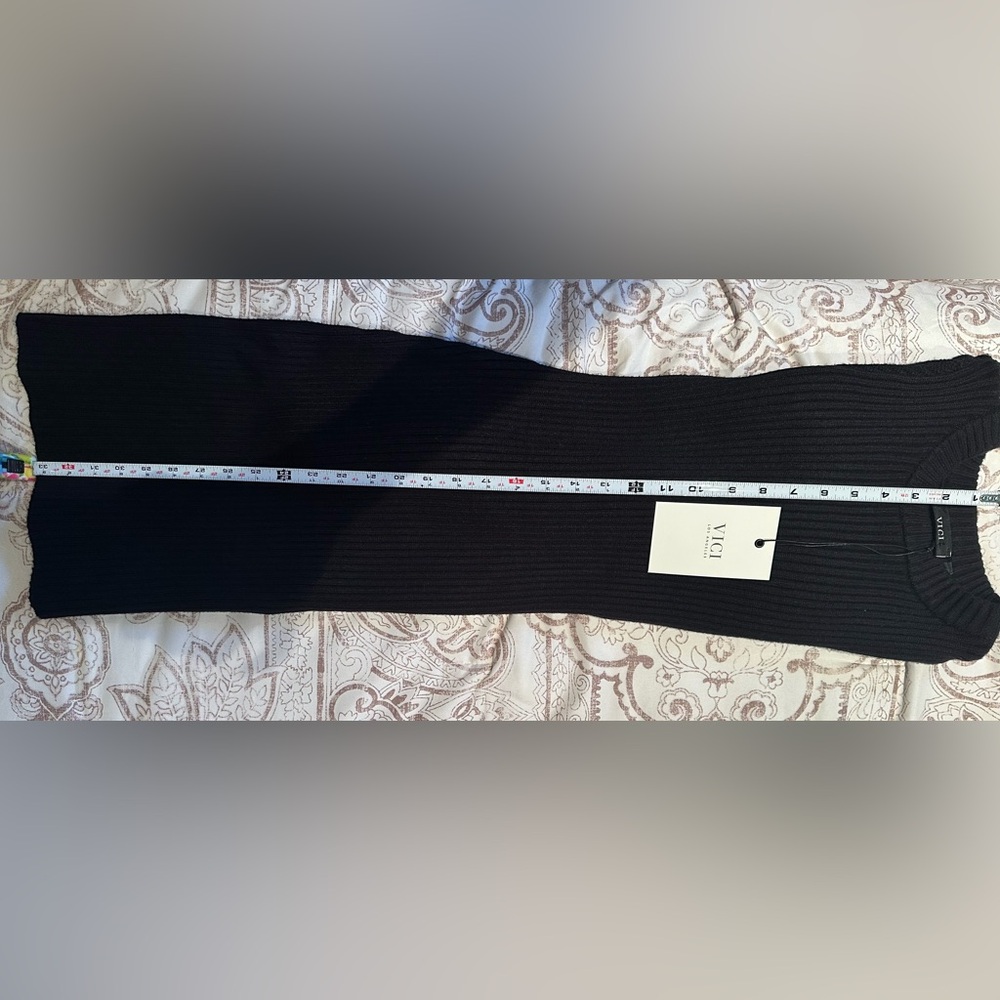 NWT! Vici Black Ribbed Puff Sleeve Sweater Dress - Picture 3 of 10